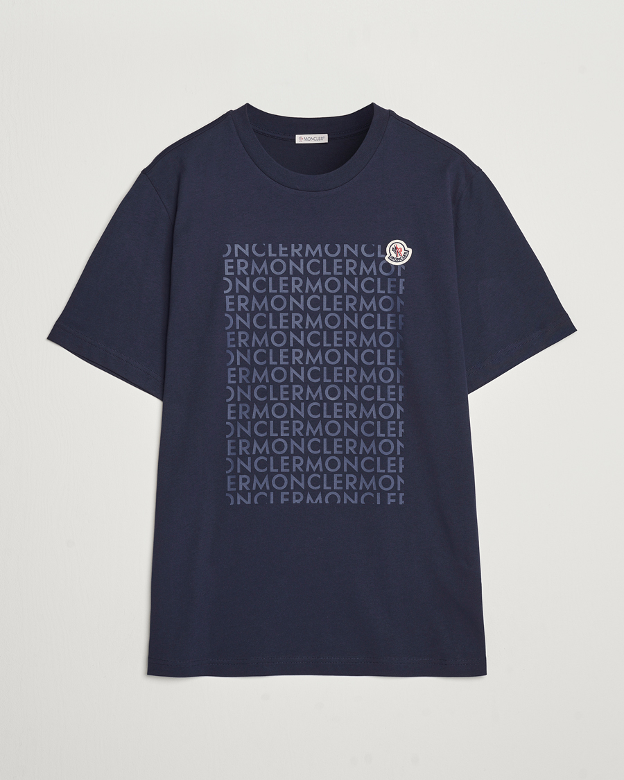Men | T-Shirts | Moncler | All Over Lettering T-Shirt Navy