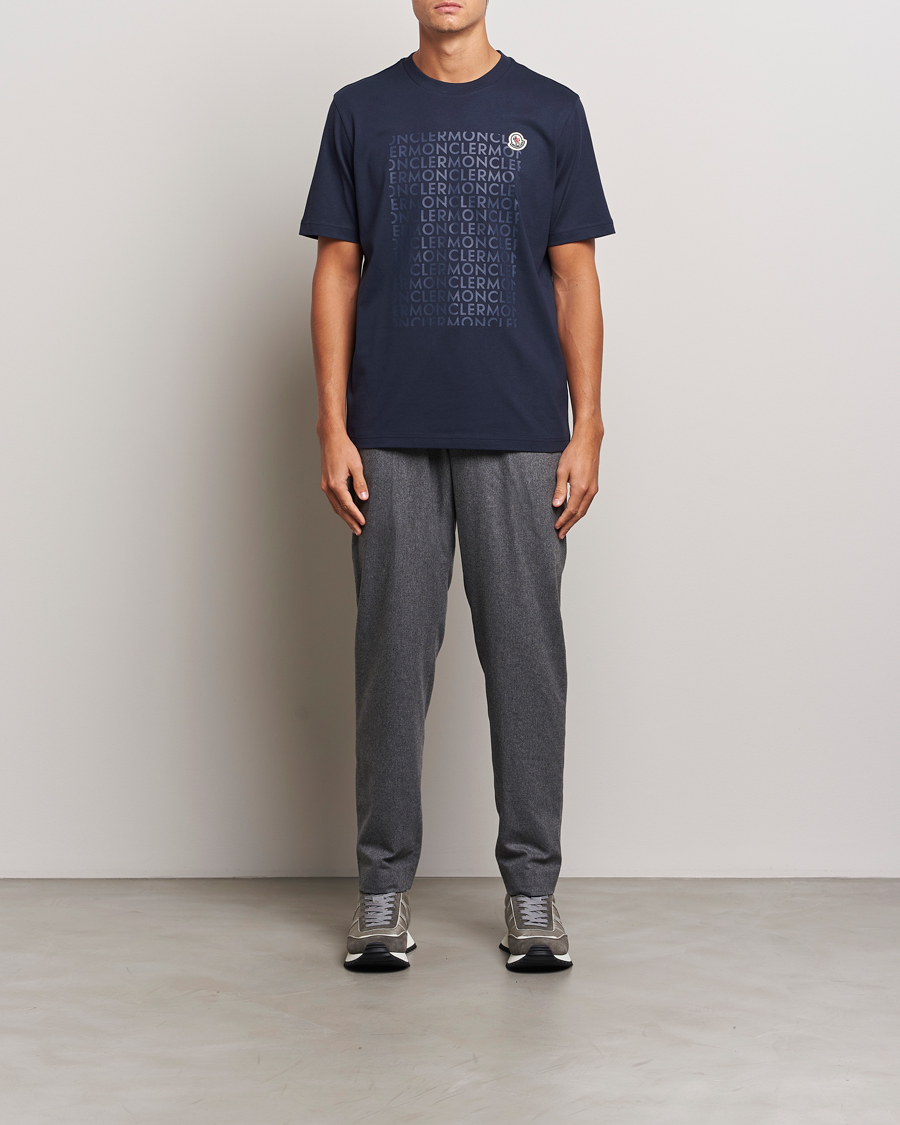 Men | T-Shirts | Moncler | All Over Lettering T-Shirt Navy