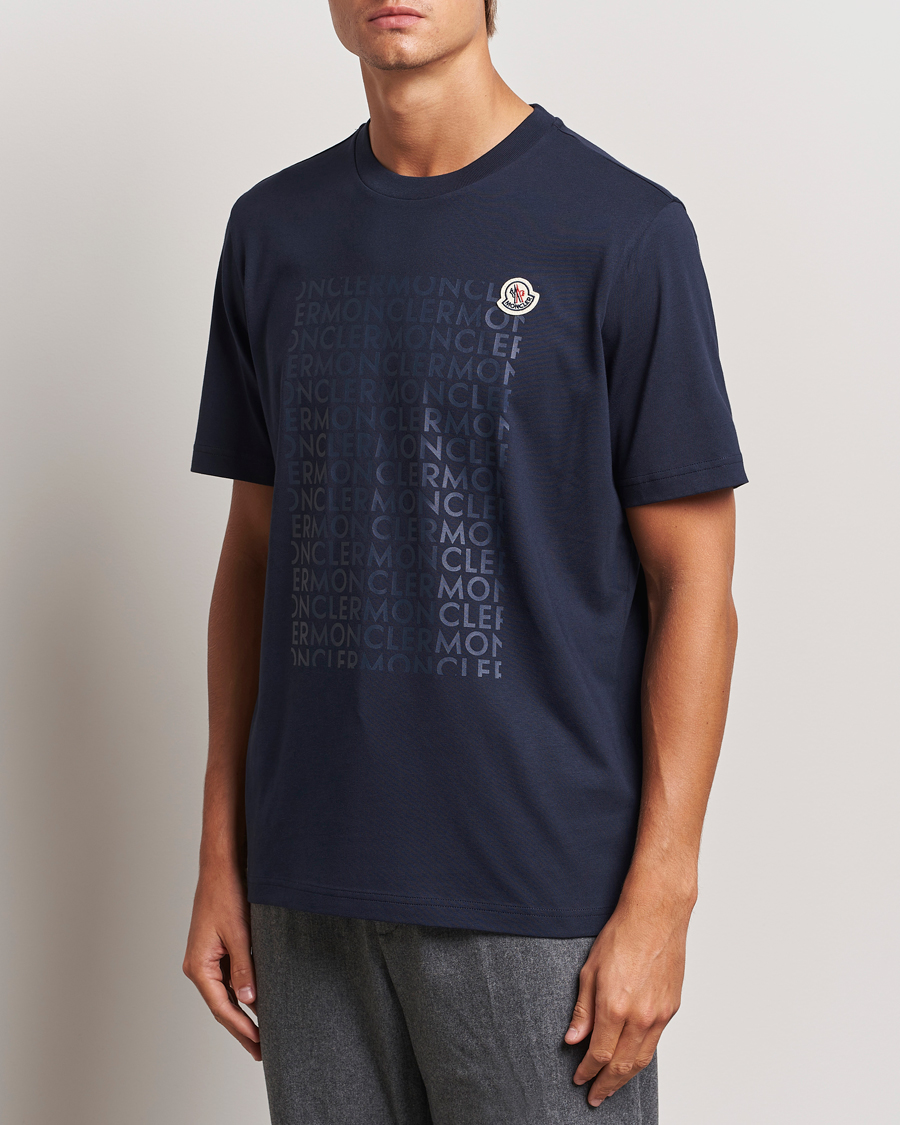 Men | T-Shirts | Moncler | All Over Lettering T-Shirt Navy