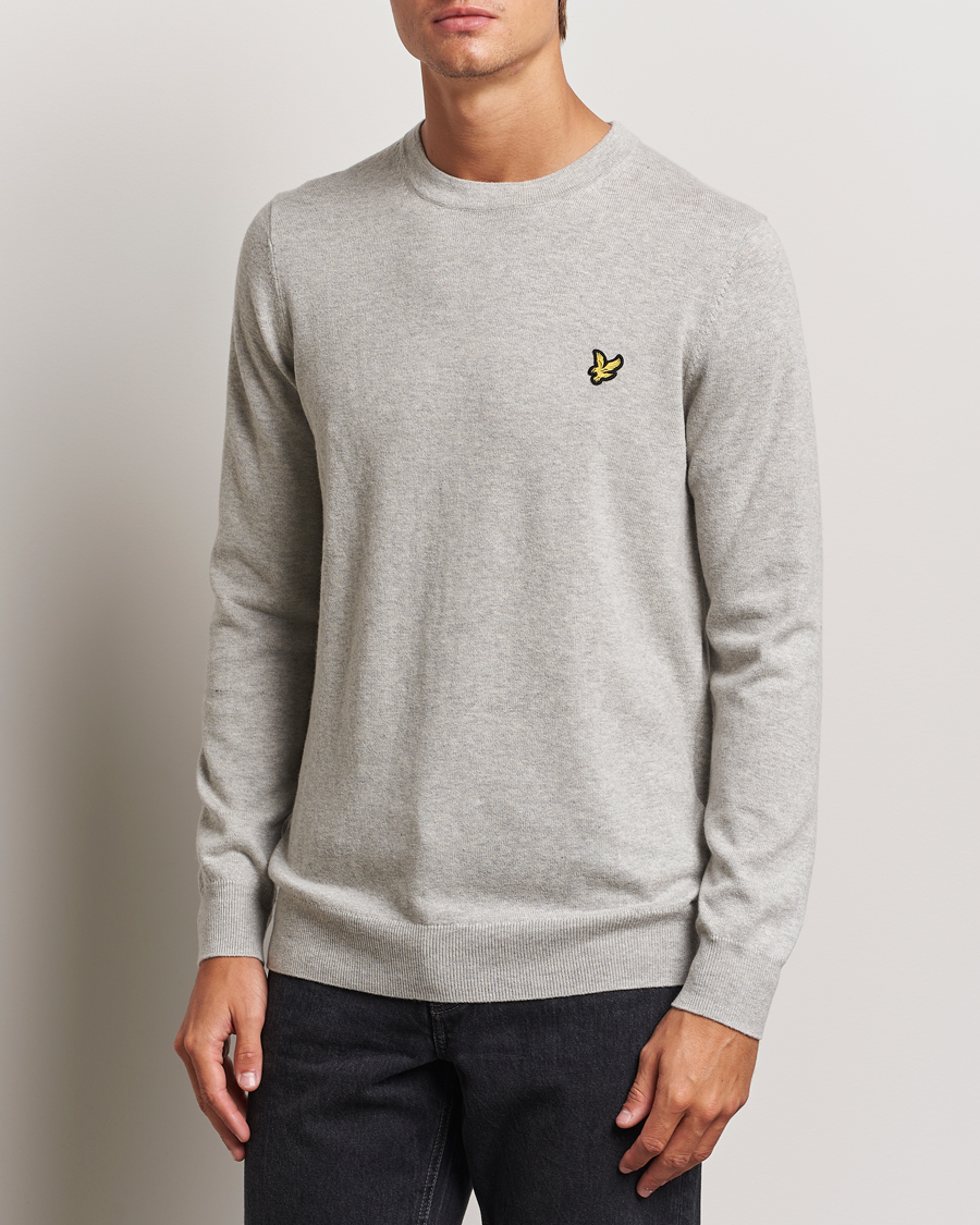 Men | Sweaters & Knitwear | Lyle & Scott | Cotton/Merino Crew Neck Jumper Light Grey Marl