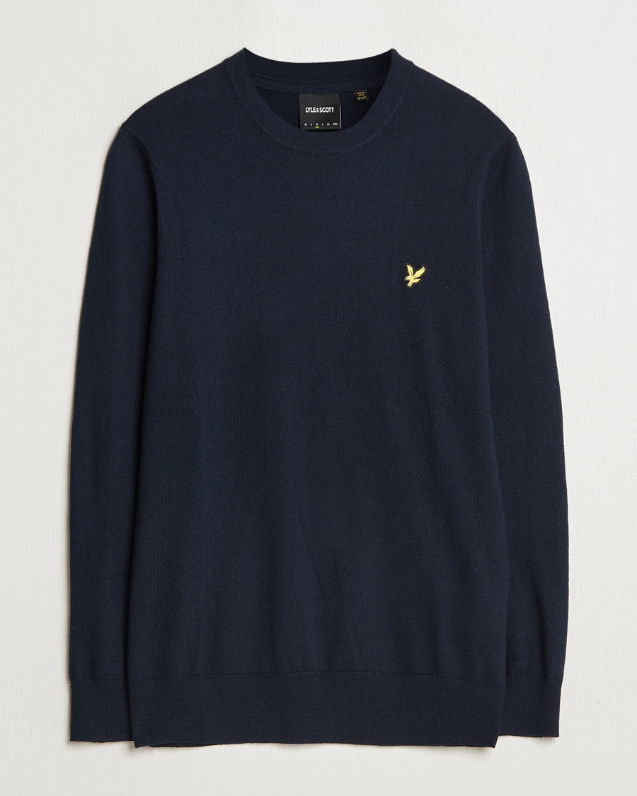 Men | Sweaters & Knitwear | Lyle & Scott | Cotton/Merino Crew Neck Jumper Dark Navy