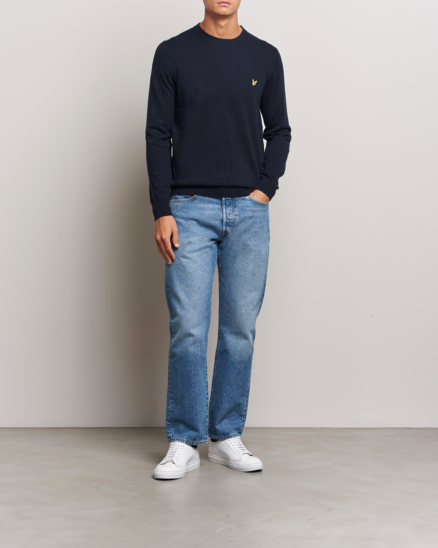 Men | Sweaters & Knitwear | Lyle & Scott | Cotton/Merino Crew Neck Jumper Dark Navy