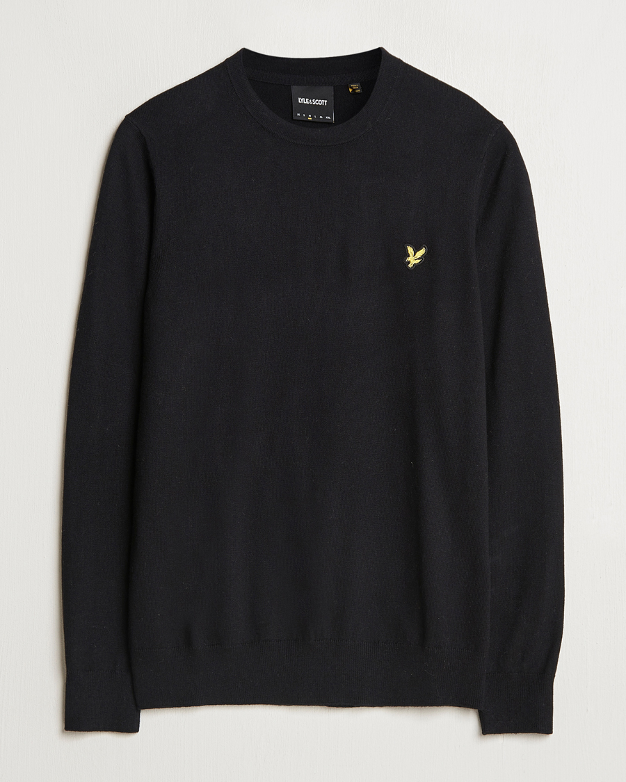 Men | Sweaters & Knitwear | Lyle & Scott | Cotton/Merino Crew Neck Jumper Jet Black