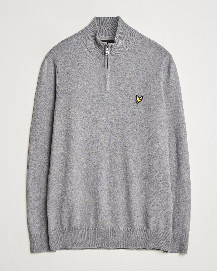 Men | Sweaters & Knitwear | Lyle & Scott | Cotton/Merino Half Zip Mid Grey Marl