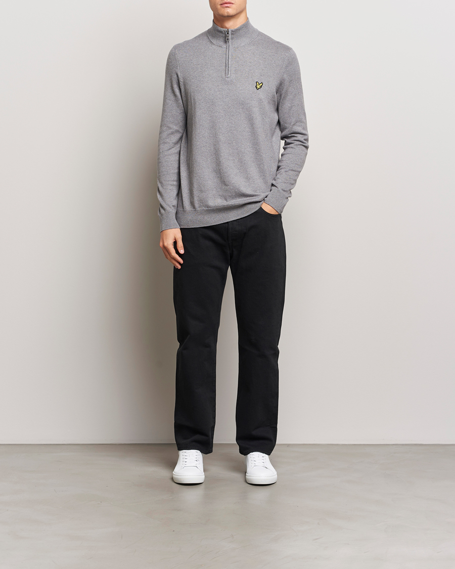 Men | Sweaters & Knitwear | Lyle & Scott | Cotton/Merino Half Zip Mid Grey Marl