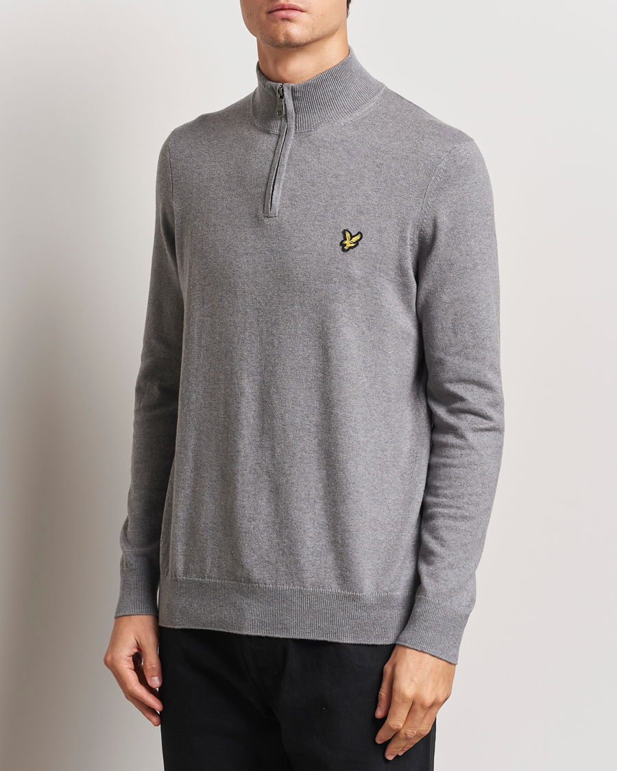 Men | Sweaters & Knitwear | Lyle & Scott | Cotton/Merino Half Zip Mid Grey Marl