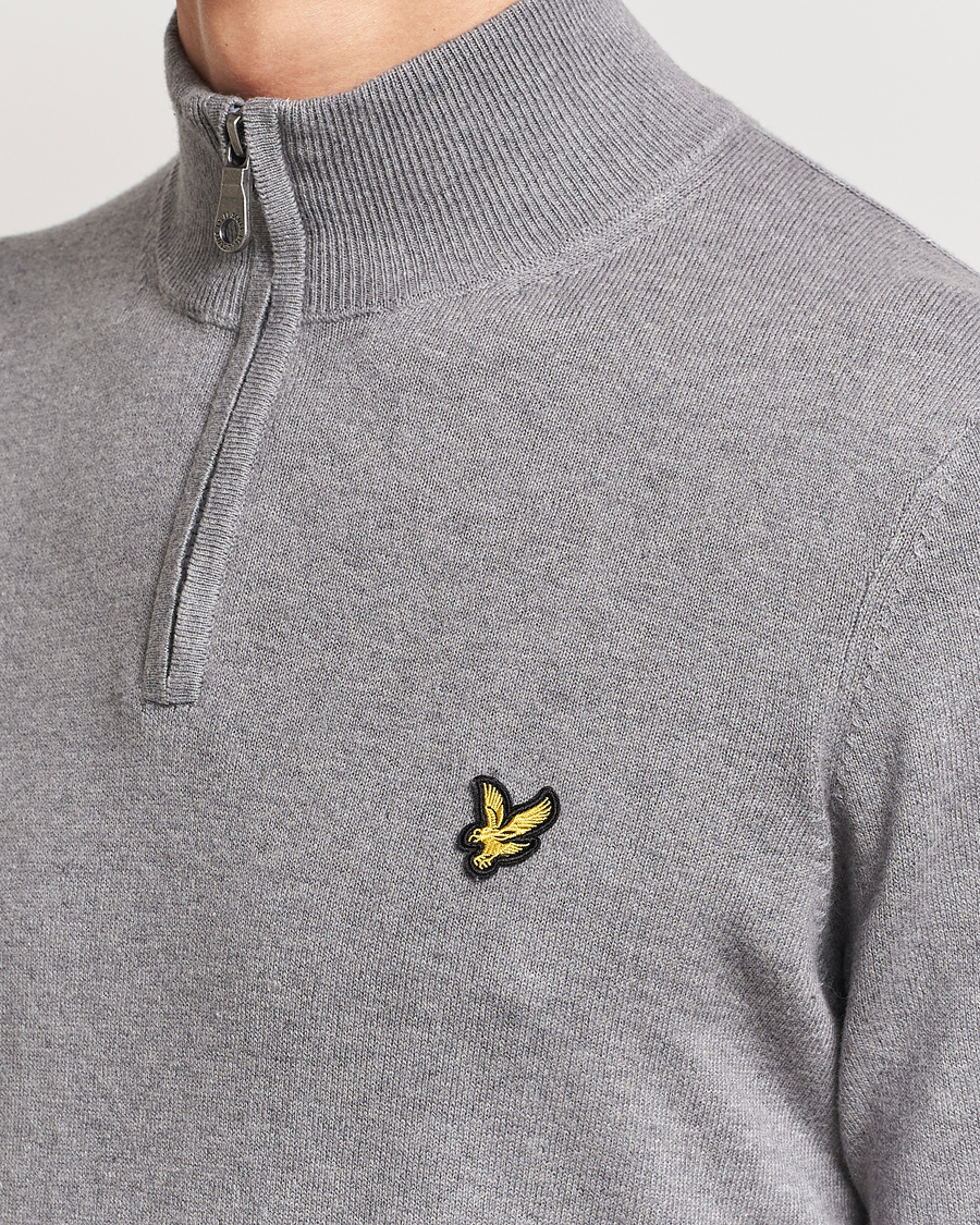 Men | Sweaters & Knitwear | Lyle & Scott | Cotton/Merino Half Zip Mid Grey Marl
