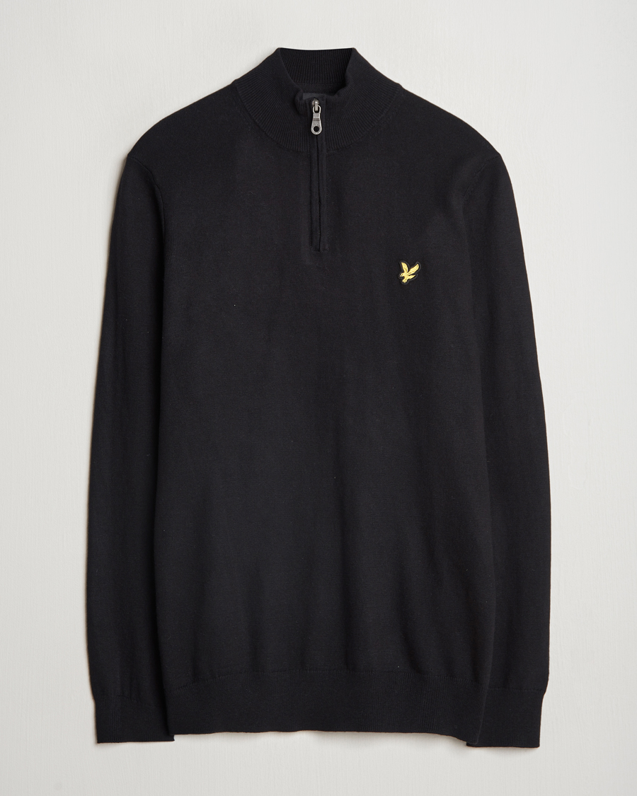 Men | Sweaters & Knitwear | Lyle & Scott | Cotton/Merino Half Zip Jet Black