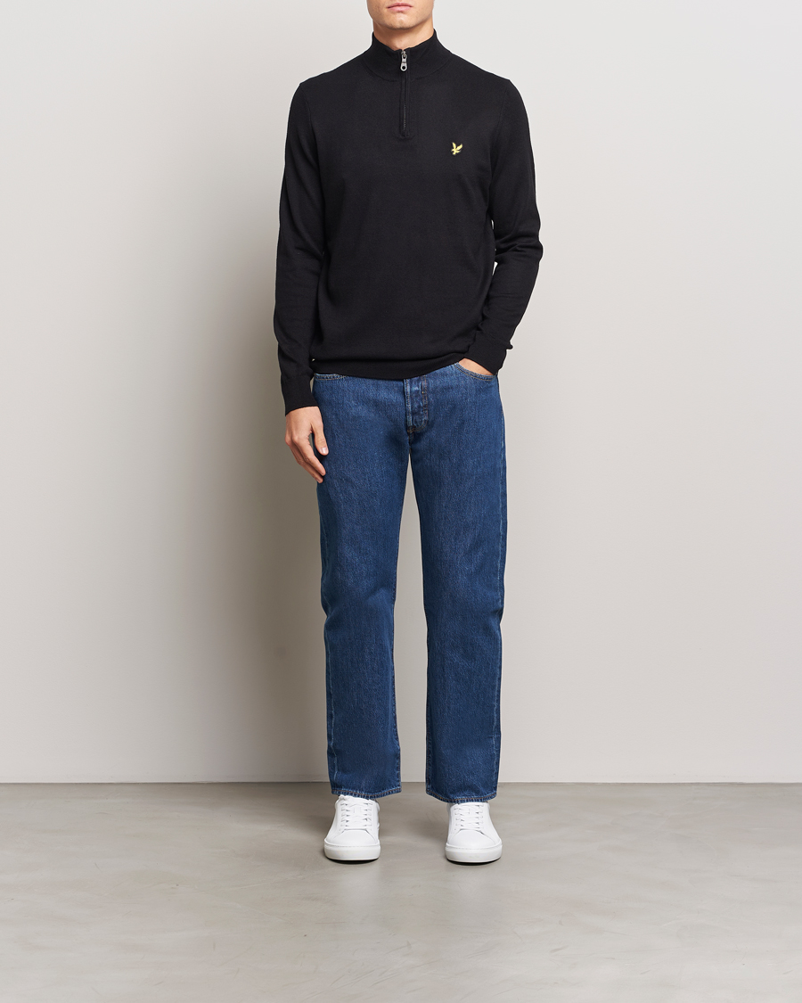 Men | Sweaters & Knitwear | Lyle & Scott | Cotton/Merino Half Zip Jet Black