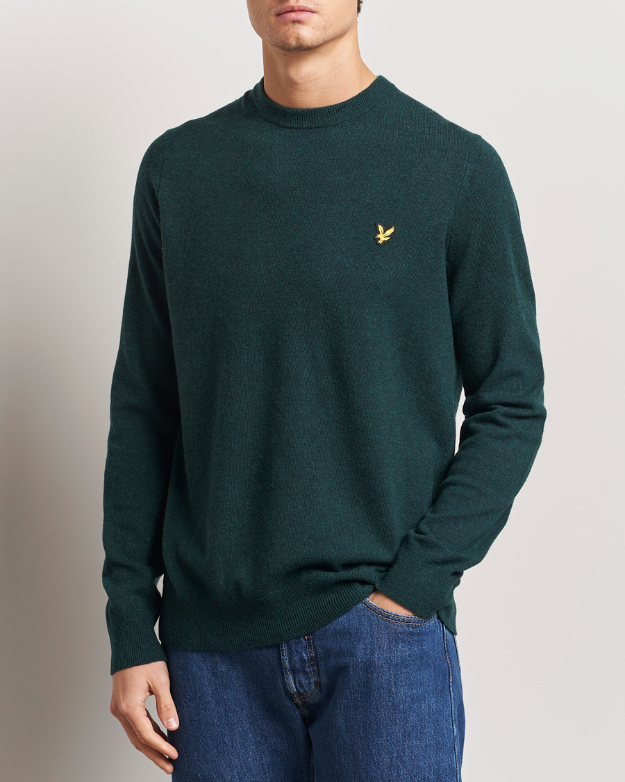 Men | Sweaters & Knitwear | Lyle & Scott | Lambswool Crew Neck Pullover Argyle Teal Marl
