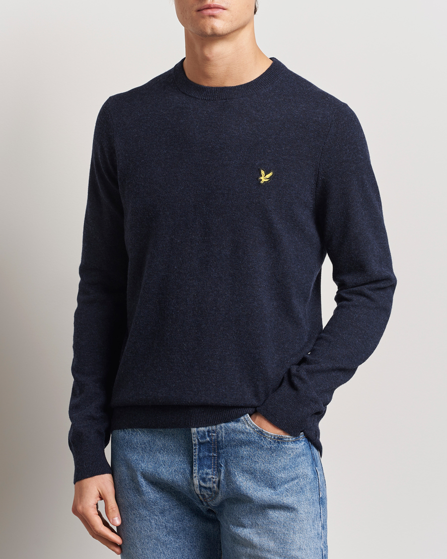 Men | Sweaters & Knitwear | Lyle & Scott | Lambswool Crew Neck Pullover Dark Navy Marl