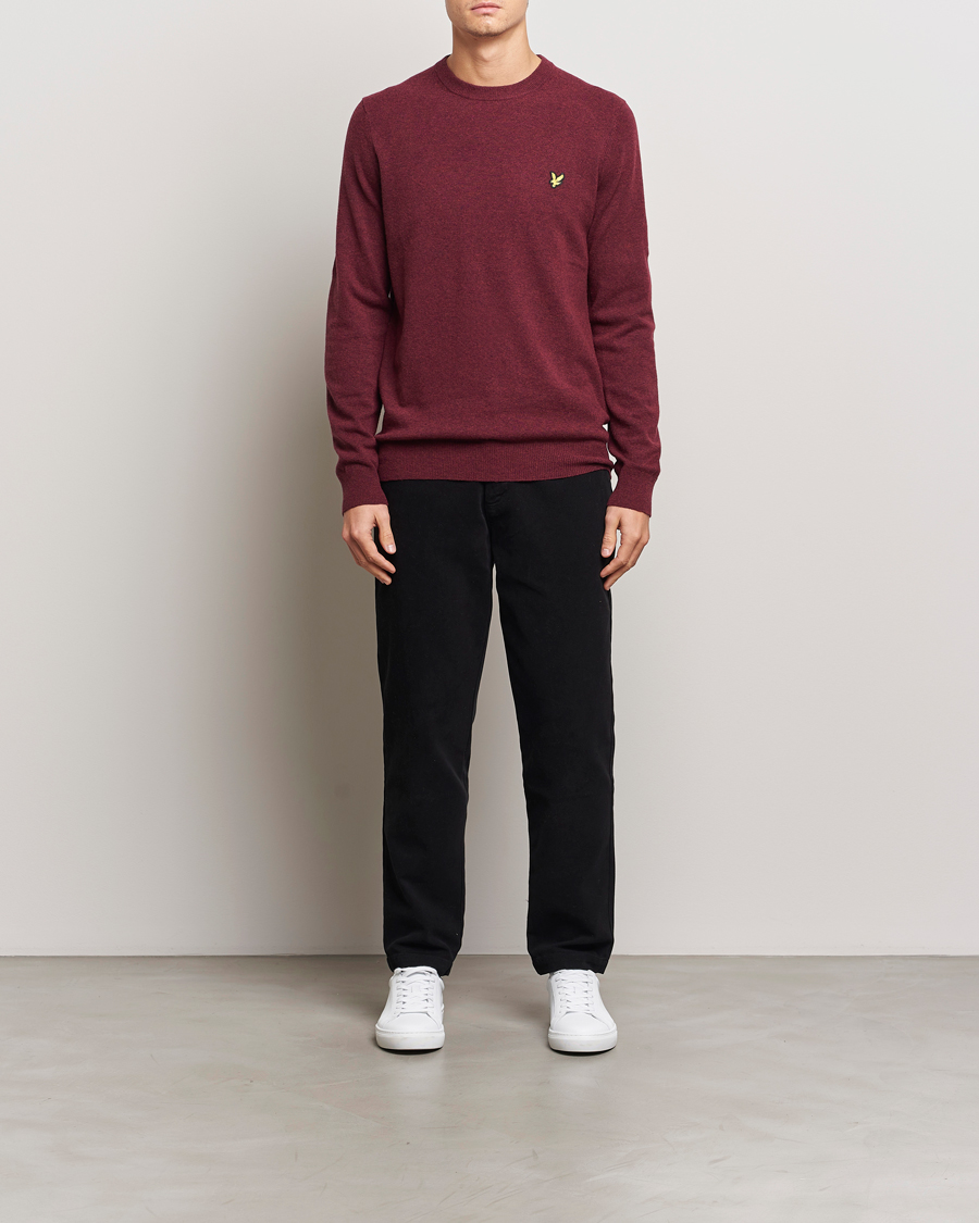 Men | Sweaters & Knitwear | Lyle & Scott | Lambswool Crew Neck Pullover Burgundy Marl
