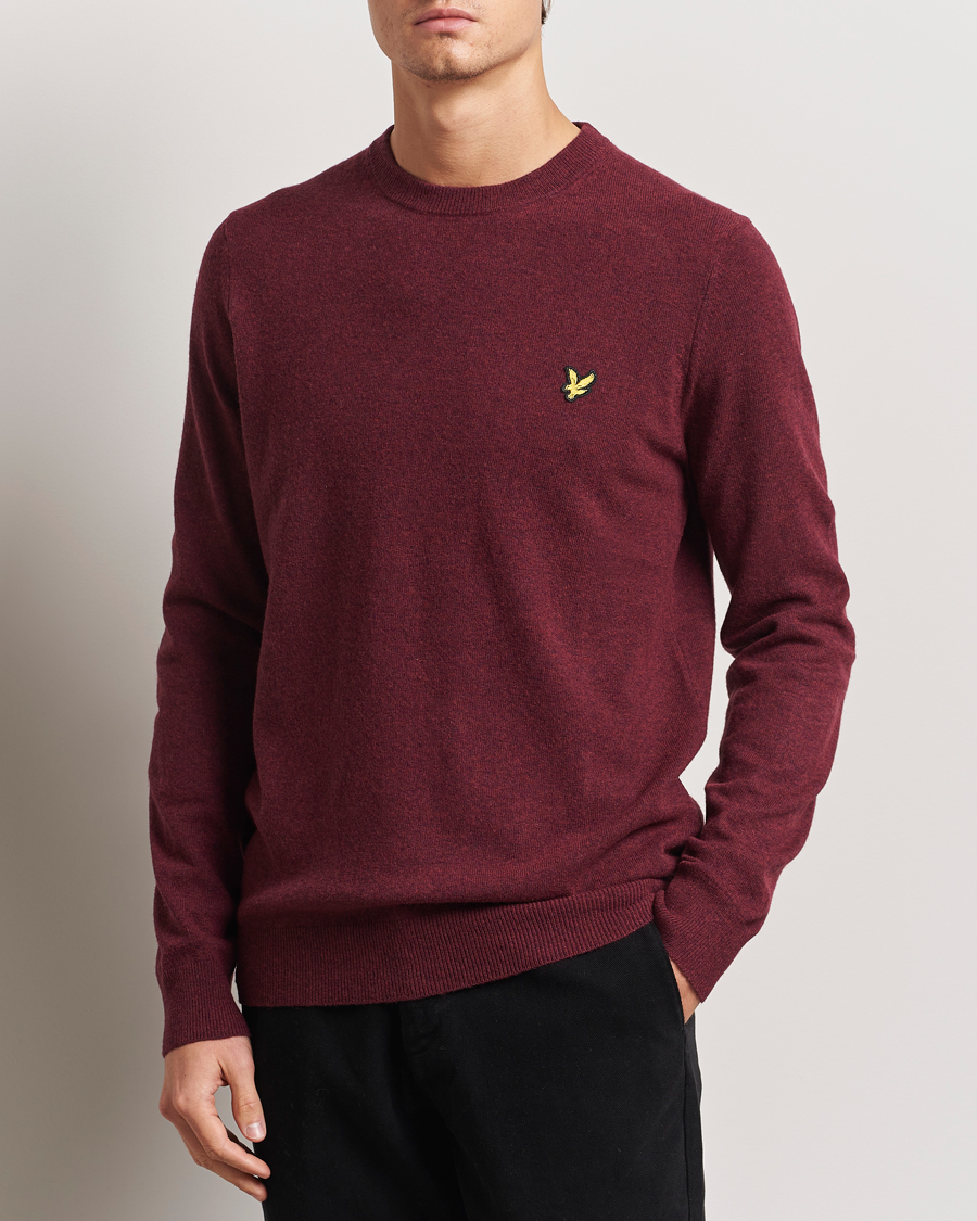 Men | Sweaters & Knitwear | Lyle & Scott | Lambswool Crew Neck Pullover Burgundy Marl