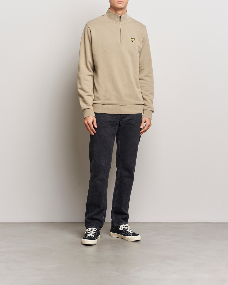 Men | Sweaters & Knitwear | Lyle & Scott | Loopback Half Zip Sweater Sage Uniform