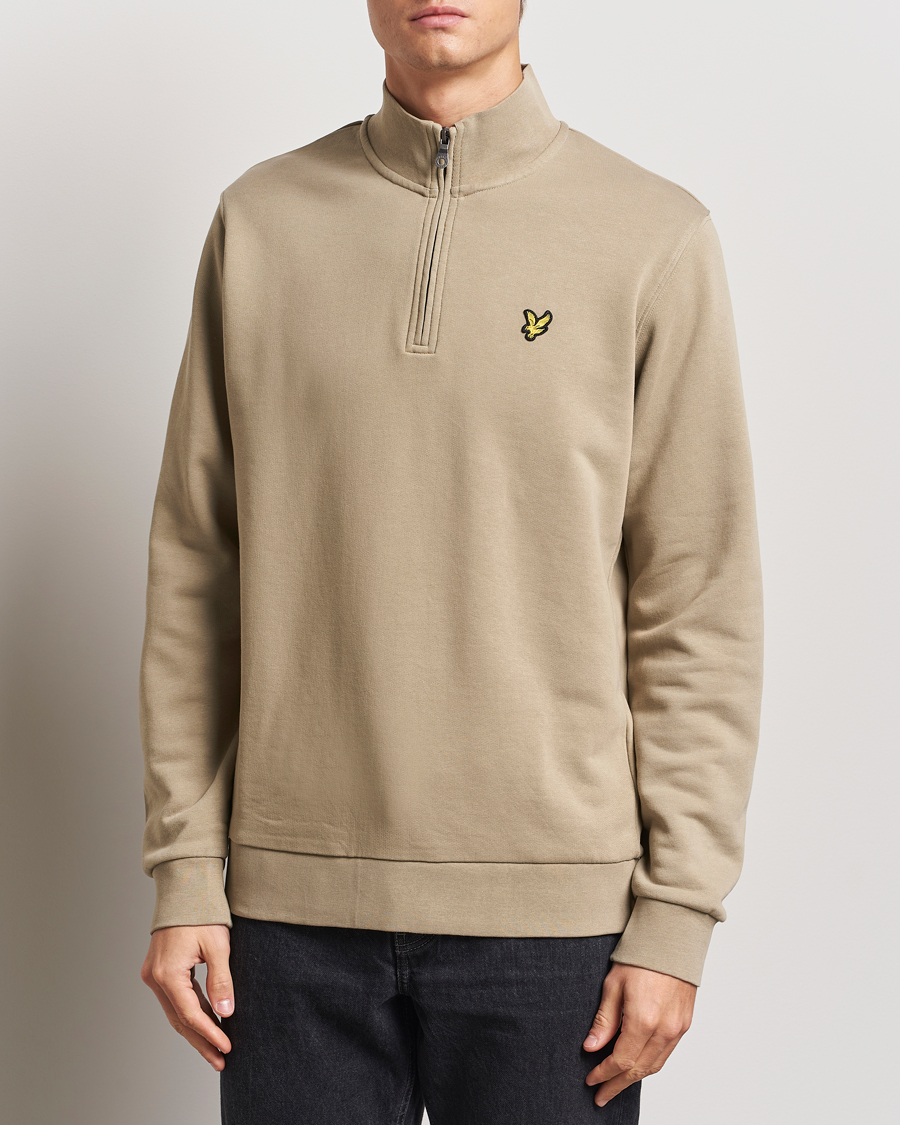 Men | Sweaters & Knitwear | Lyle & Scott | Loopback Half Zip Sweater Sage Uniform