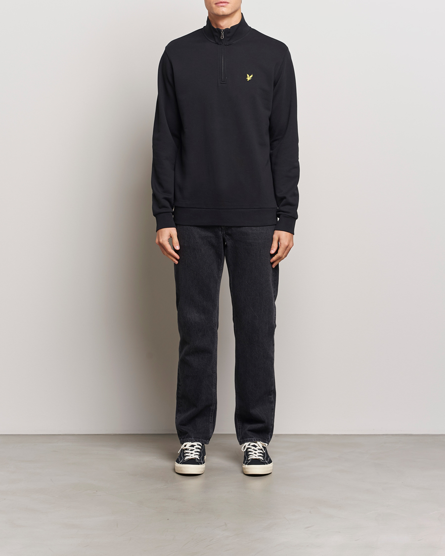 Men | Sweaters & Knitwear | Lyle & Scott | Loopback Half Zip Sweater Jet Black