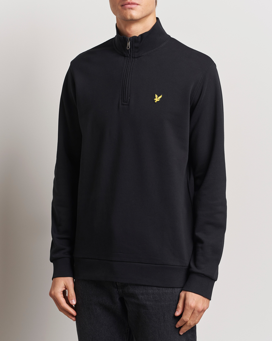 Men | Sweaters & Knitwear | Lyle & Scott | Loopback Half Zip Sweater Jet Black