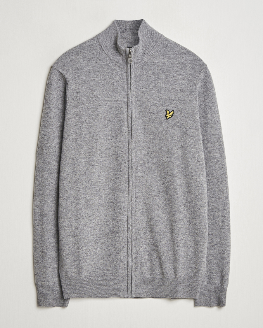 Men | Sweaters & Knitwear | Lyle & Scott | Lambswool Full Zip Mid Grey Marl