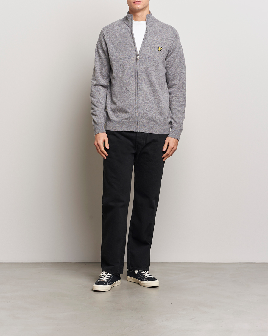 Men | Sweaters & Knitwear | Lyle & Scott | Lambswool Full Zip Mid Grey Marl