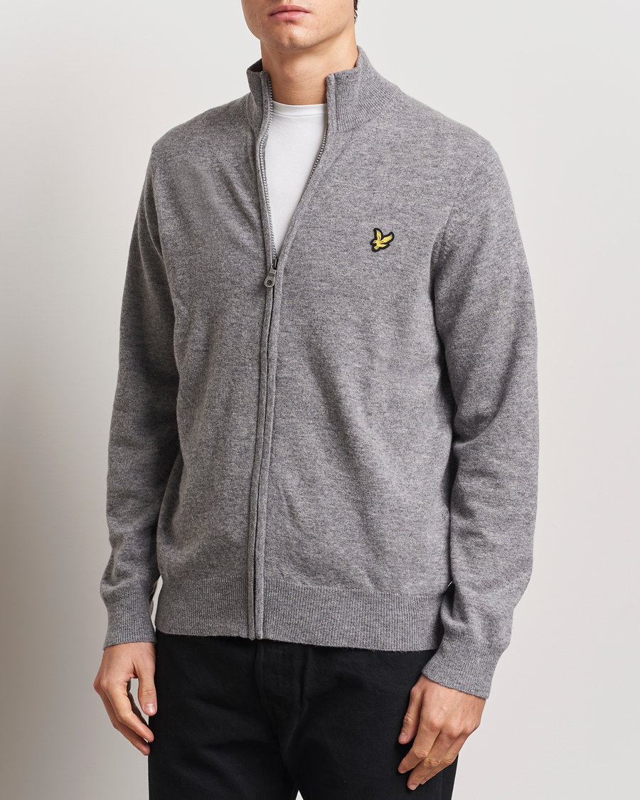 Men | Sweaters & Knitwear | Lyle & Scott | Lambswool Full Zip Mid Grey Marl