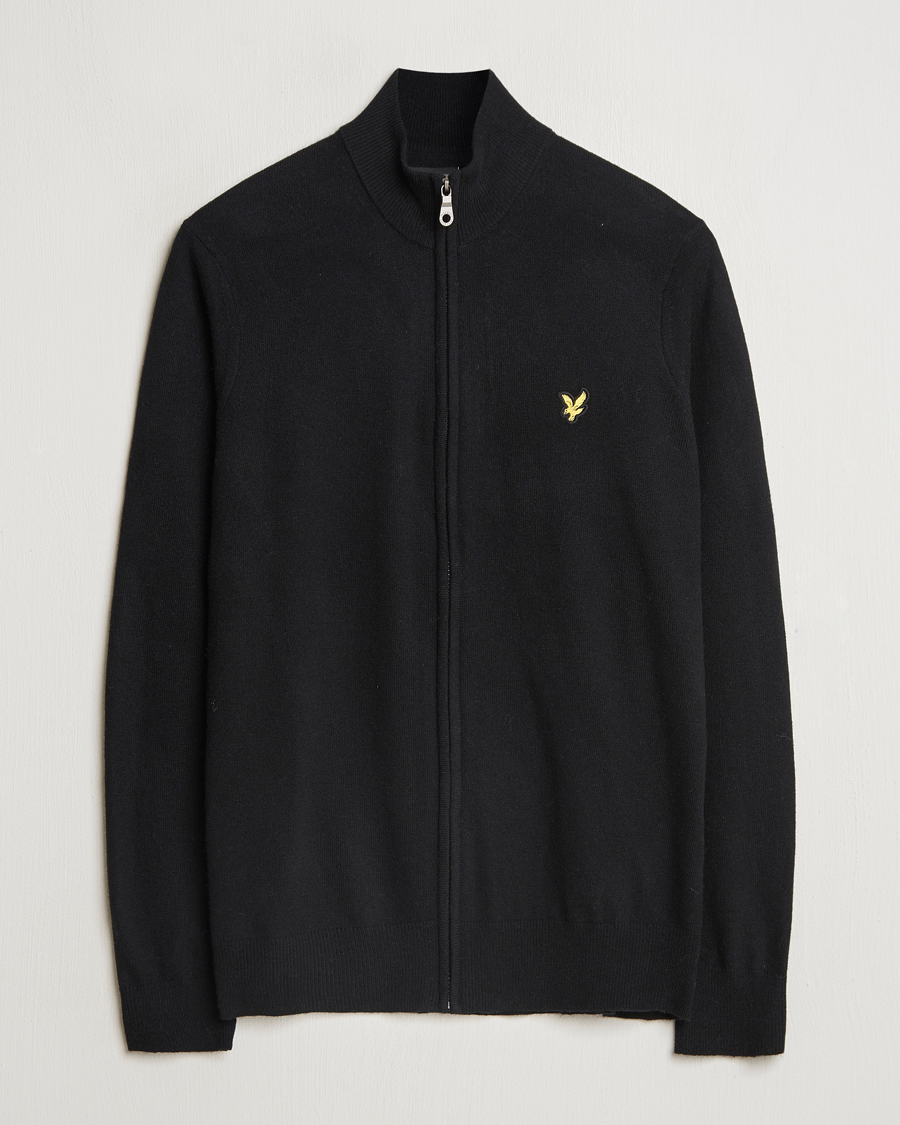 Men | Sweaters & Knitwear | Lyle & Scott | Lambswool Full Zip Jet Black Marl