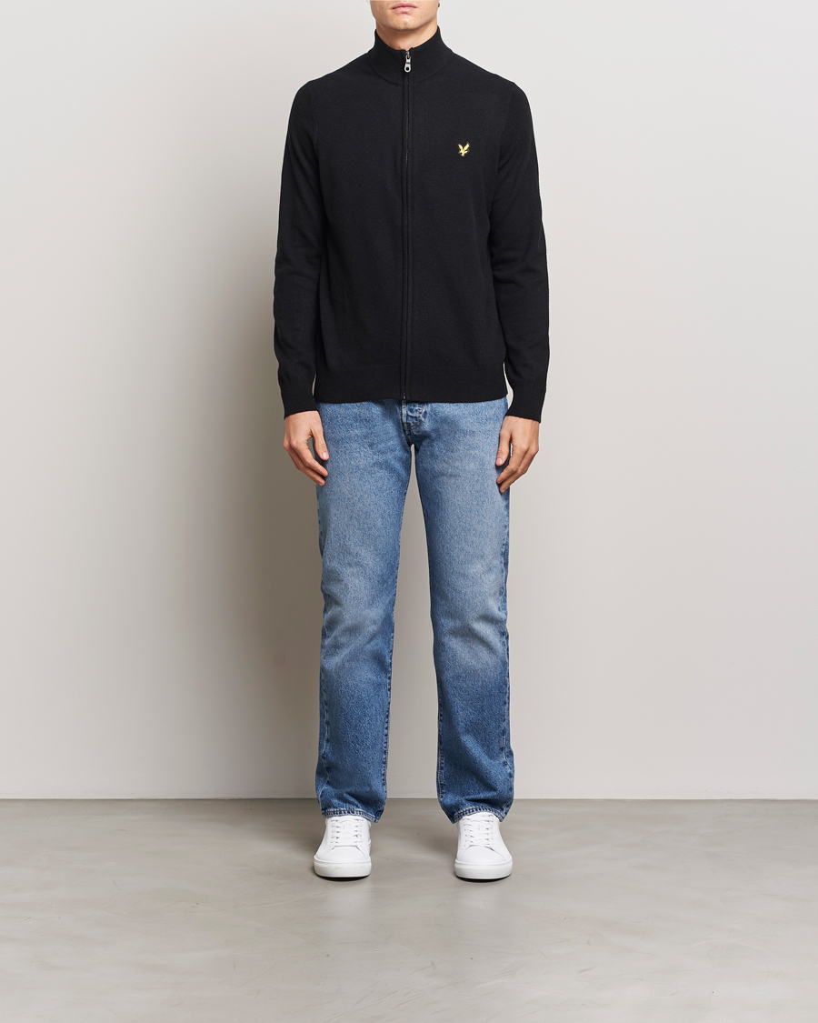 Men | Sweaters & Knitwear | Lyle & Scott | Lambswool Full Zip Jet Black Marl