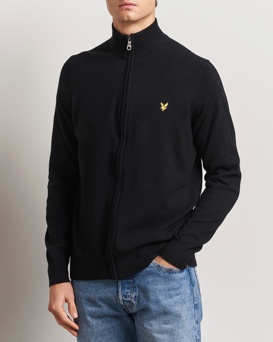 Men | Sweaters & Knitwear | Lyle & Scott | Lambswool Full Zip Jet Black Marl