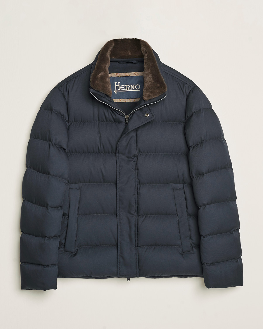 Men | Coats & Jackets | Herno | Faux Fur Down Jacket Navy