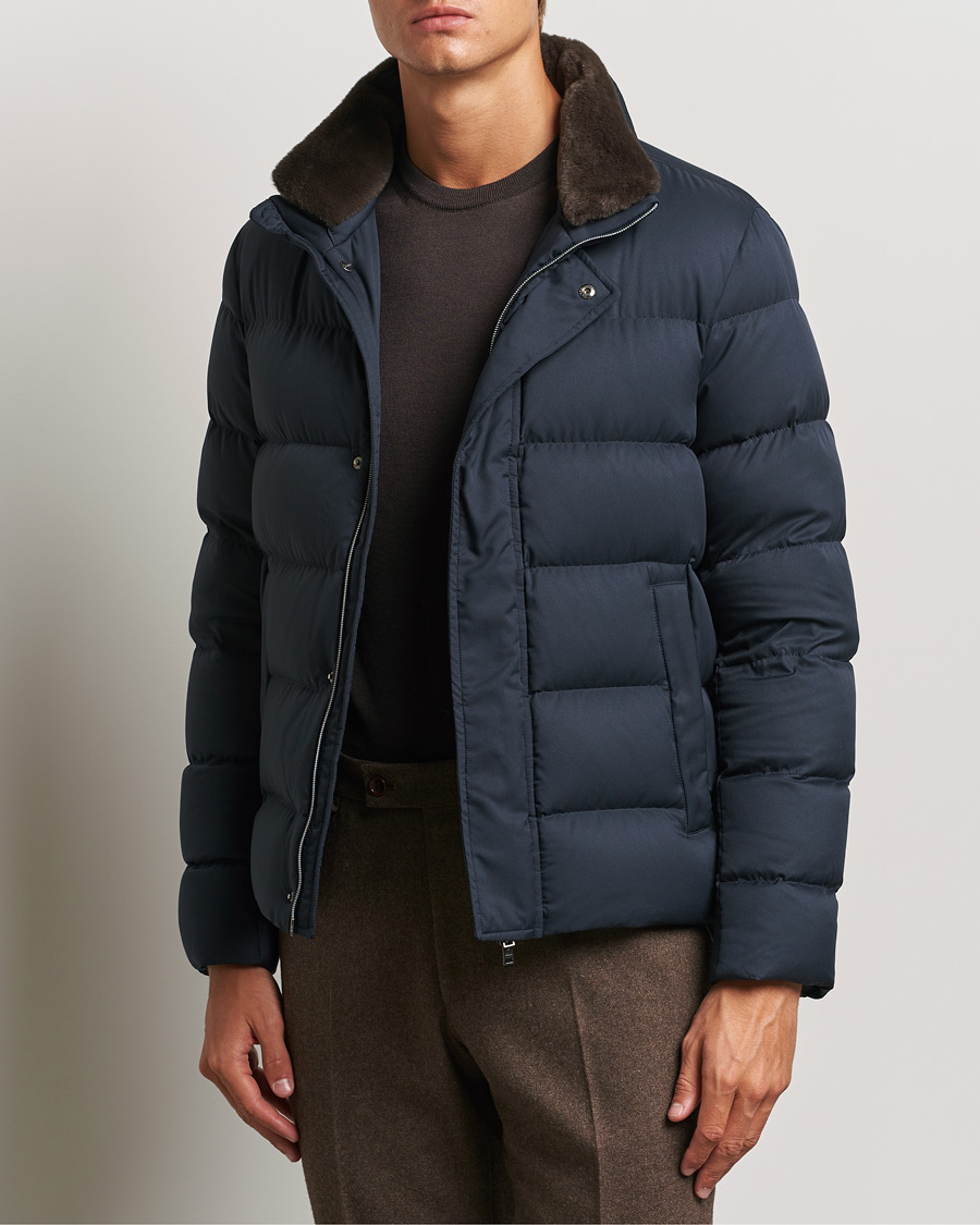 Men | Coats & Jackets | Herno | Faux Fur Down Jacket Navy