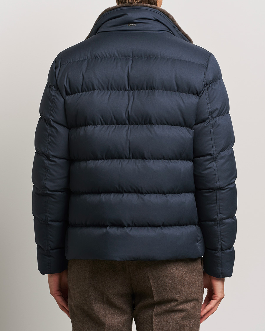 Men | Coats & Jackets | Herno | Faux Fur Down Jacket Navy