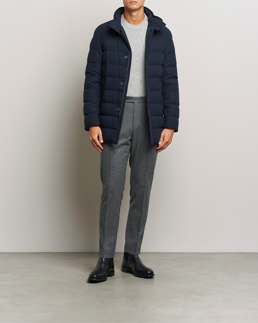 Men | Coats & Jackets | Herno | Cashmere Flannel Down Coat Navy