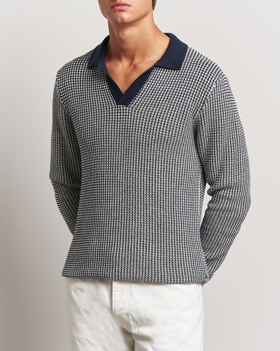 Men | Sweaters & Knitwear | Orlebar Brown | Horton Long Sleeve Knited Poloshirt Night Iris/White