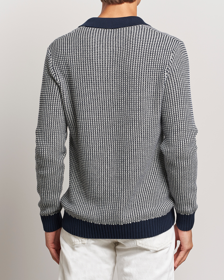 Men | Sweaters & Knitwear | Orlebar Brown | Horton Long Sleeve Knited Poloshirt Night Iris/White