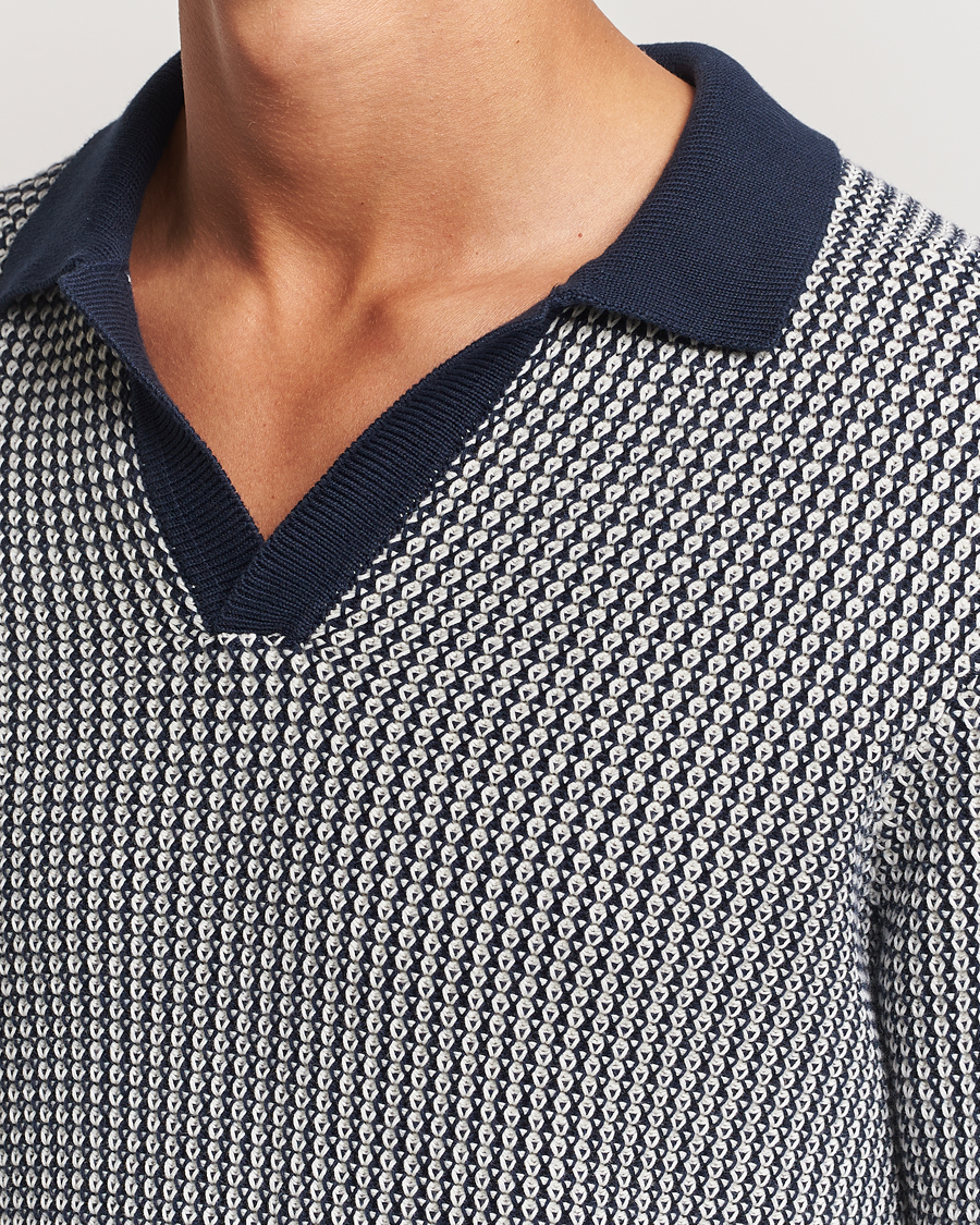 Men | Sweaters & Knitwear | Orlebar Brown | Horton Long Sleeve Knited Poloshirt Night Iris/White