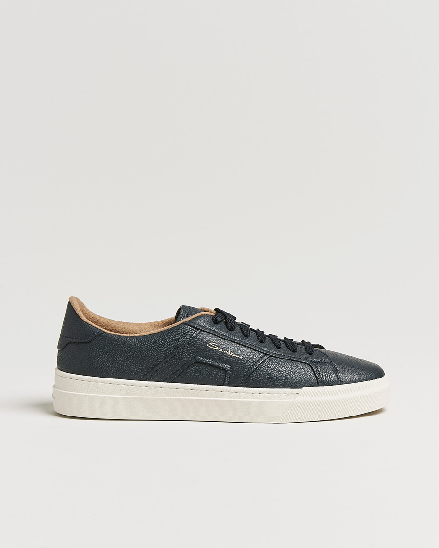 Men | Santoni Double Buckle Sneakers Navy Grain | Santoni | Double Buckle Sneakers Navy Grain