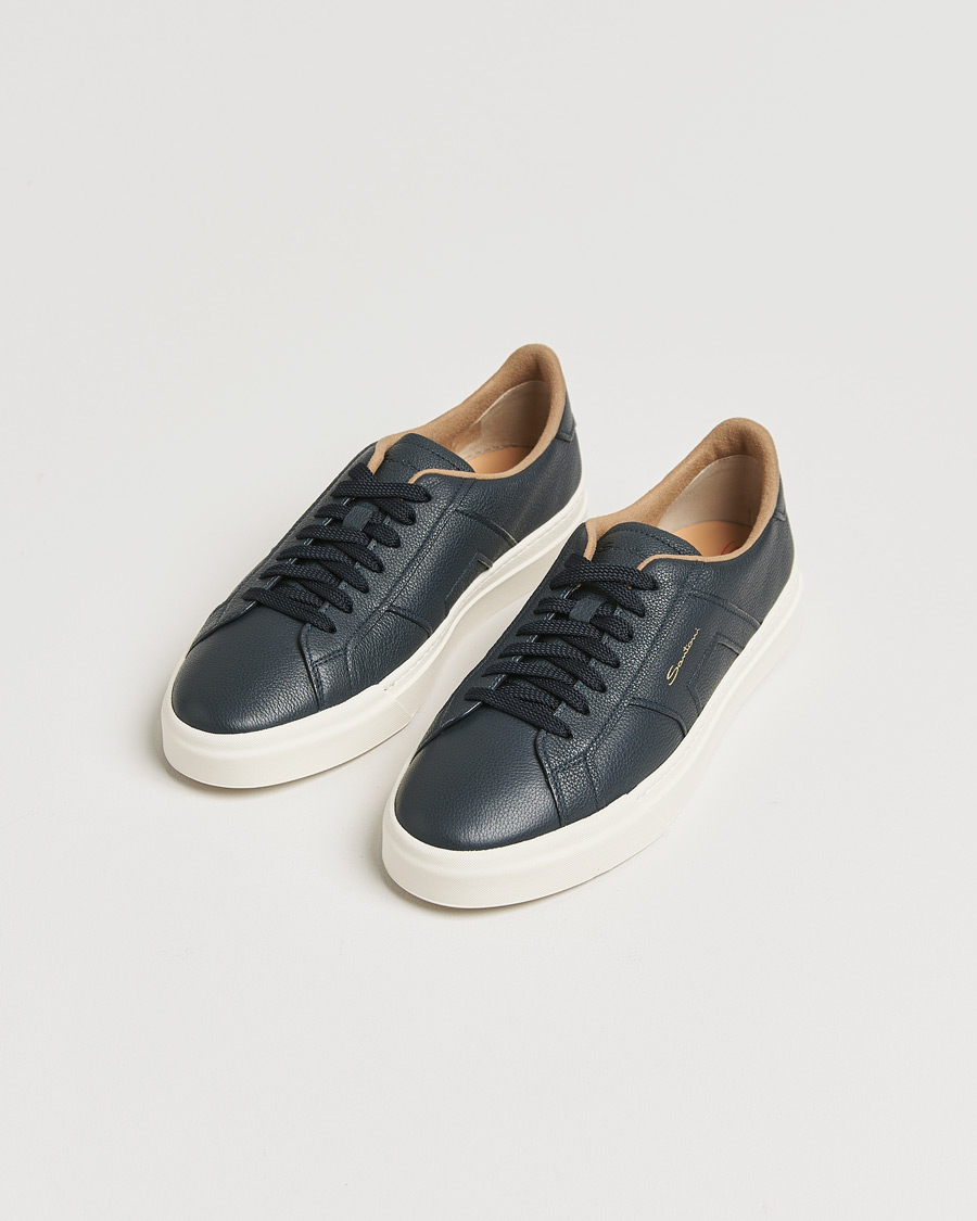 Men | Santoni Double Buckle Sneakers Navy Grain | Santoni | Double Buckle Sneakers Navy Grain