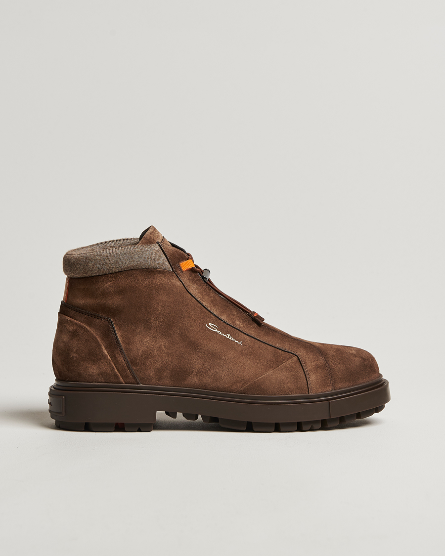Men | Santoni St Moritz No Lace Boot Dark Brown Suede | Santoni | St Moritz No Lace Boot Dark Brown Suede
