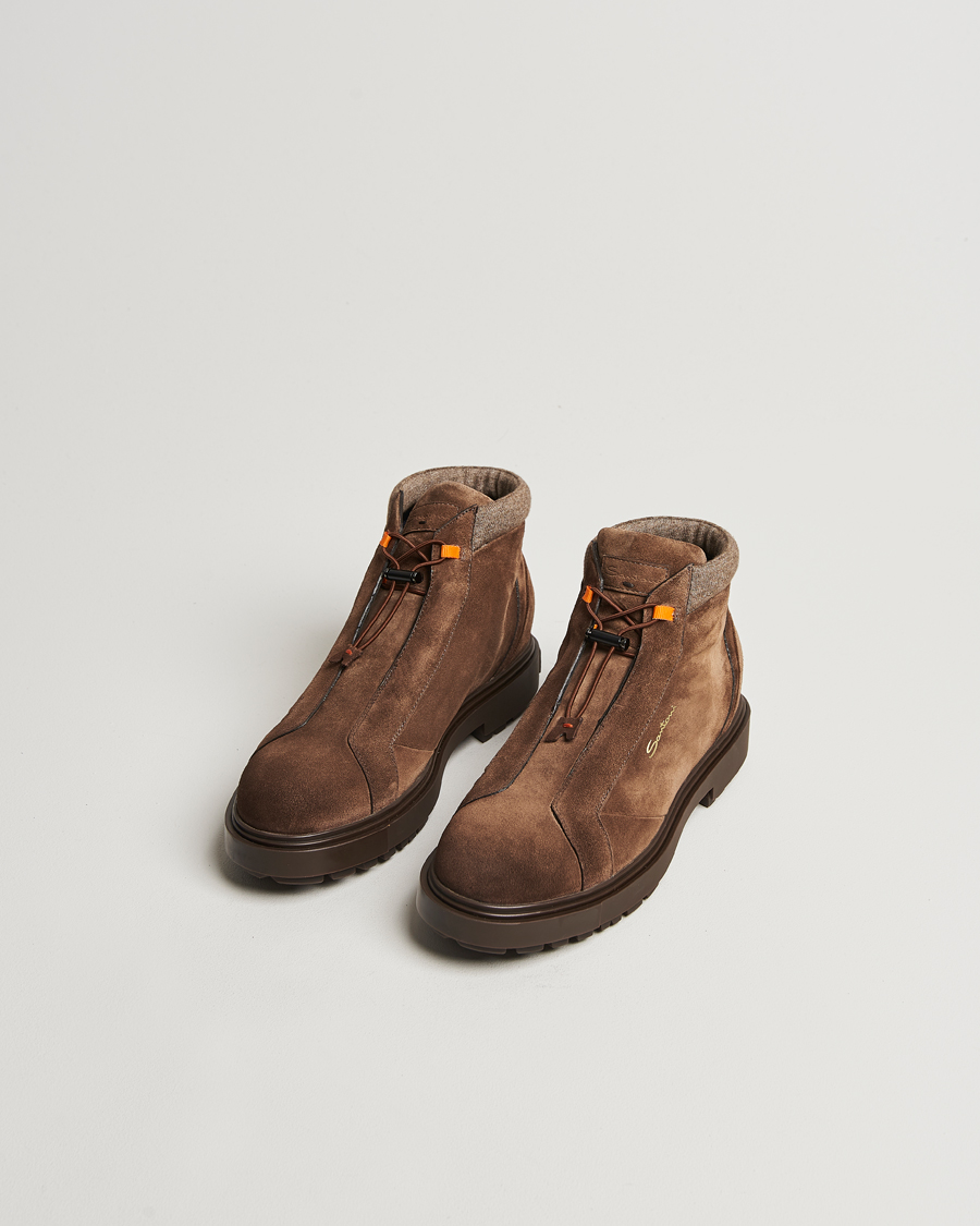 Men | Santoni St Moritz No Lace Boot Dark Brown Suede | Santoni | St Moritz No Lace Boot Dark Brown Suede
