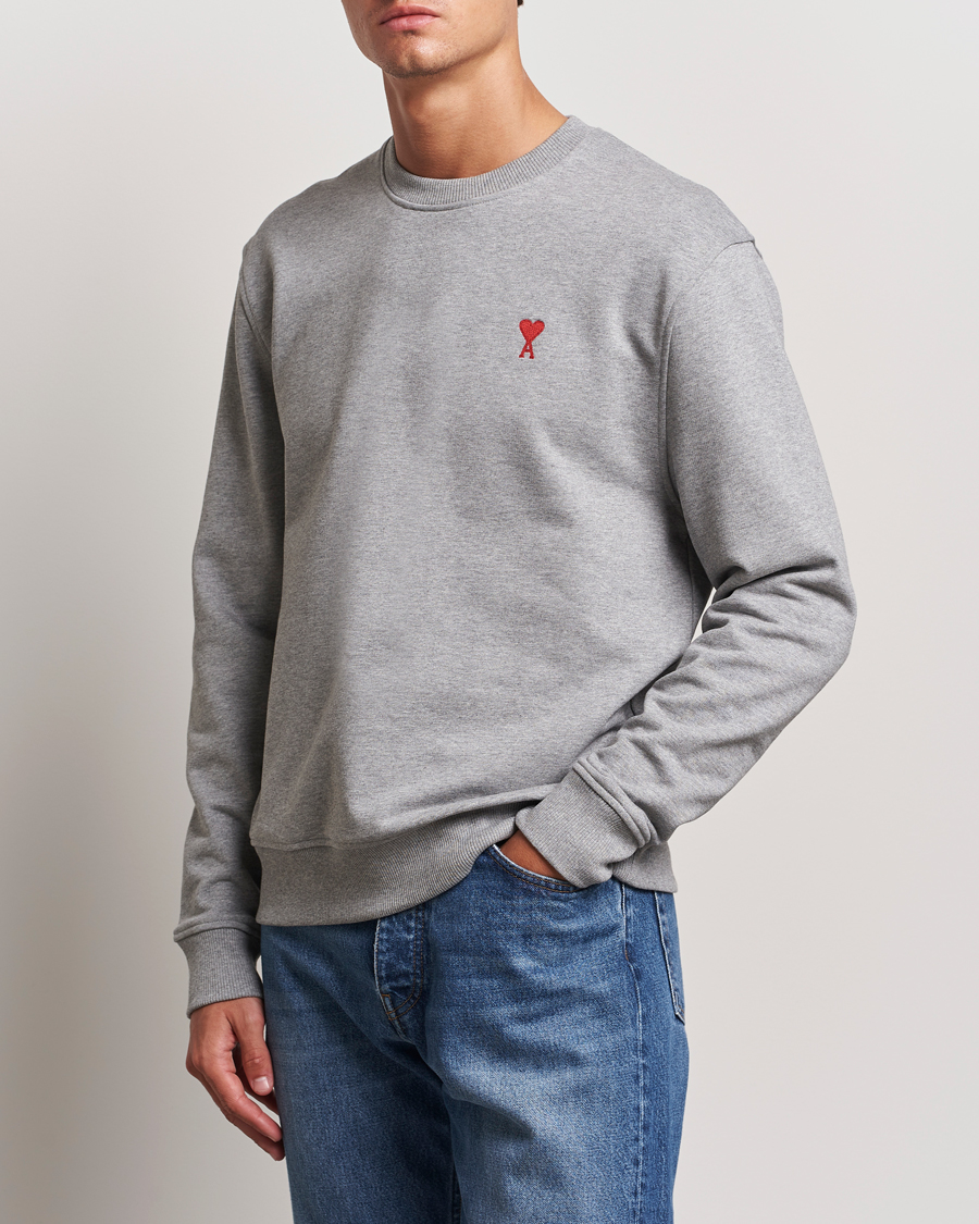 Men | Sweaters & Knitwear | AMI | Heart Logo Sweatshirt Heather Grey