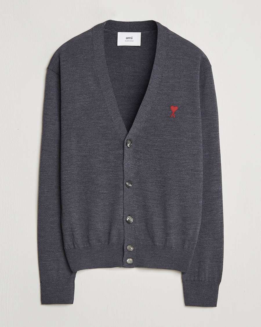 Men | Sweaters & Knitwear | AMI | Heart Logo Cardigan Heather Grey