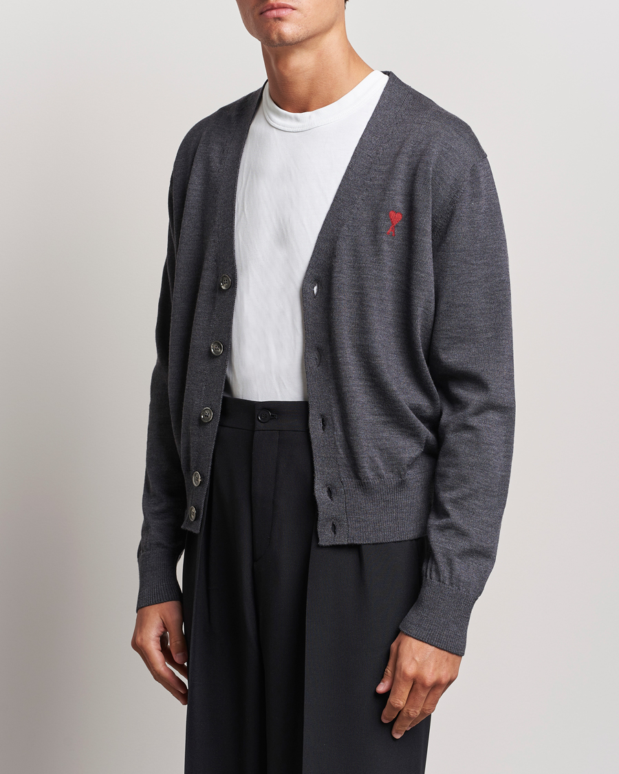 Men | Sweaters & Knitwear | AMI | Heart Logo Cardigan Heather Grey