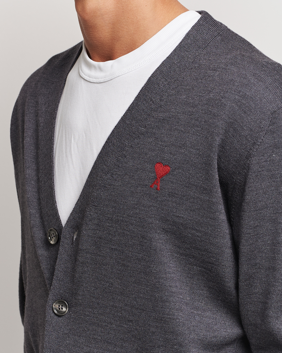 Men | Sweaters & Knitwear | AMI | Heart Logo Cardigan Heather Grey