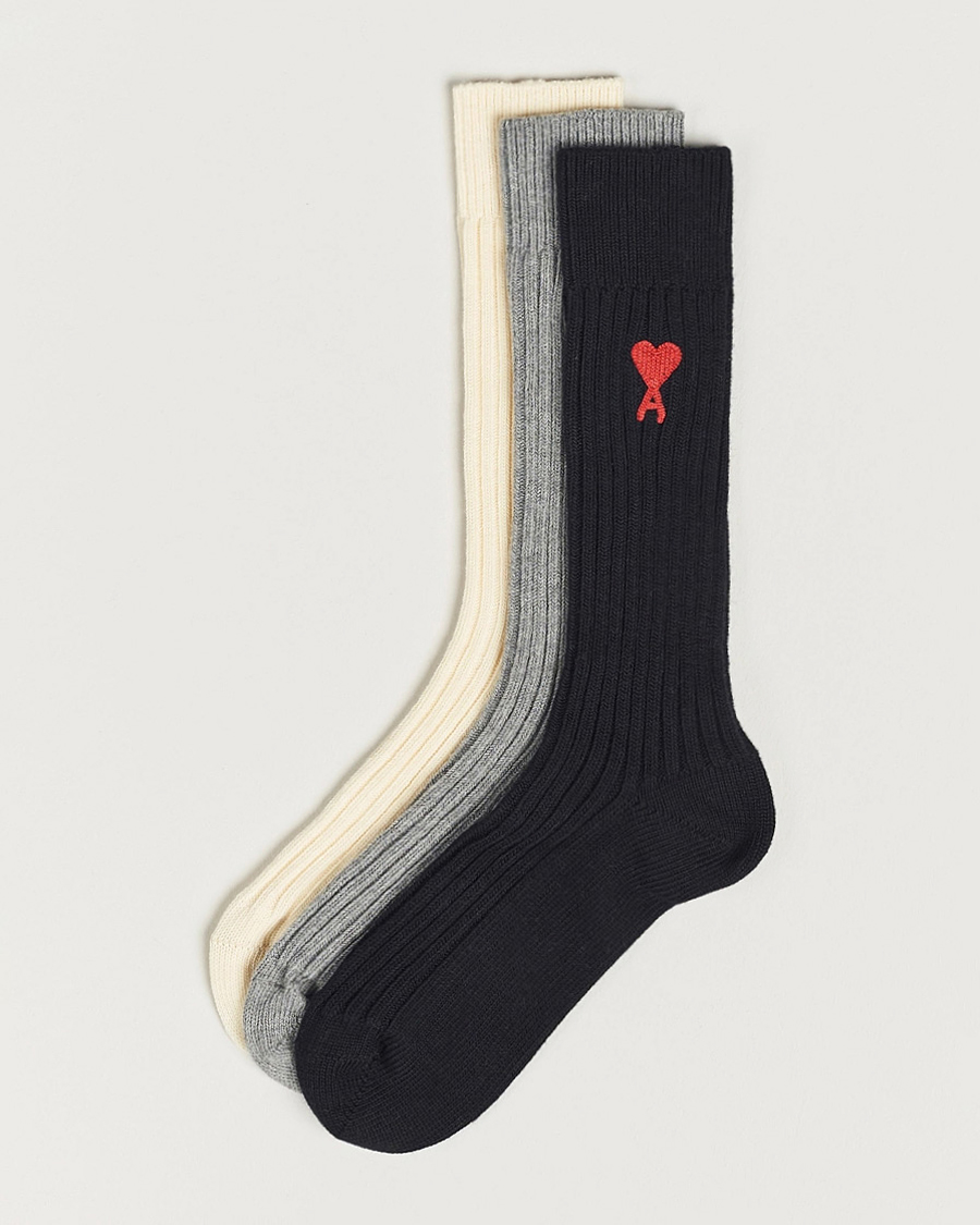 Men | Underwear & Socks | AMI | 3-Pack Heart Logo Socks White/Grey/Black