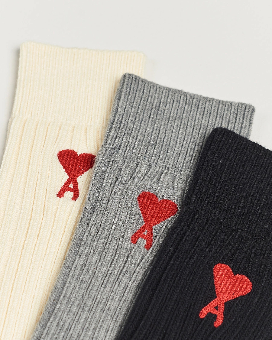 Men | Underwear & Socks | AMI | 3-Pack Heart Logo Socks White/Grey/Black