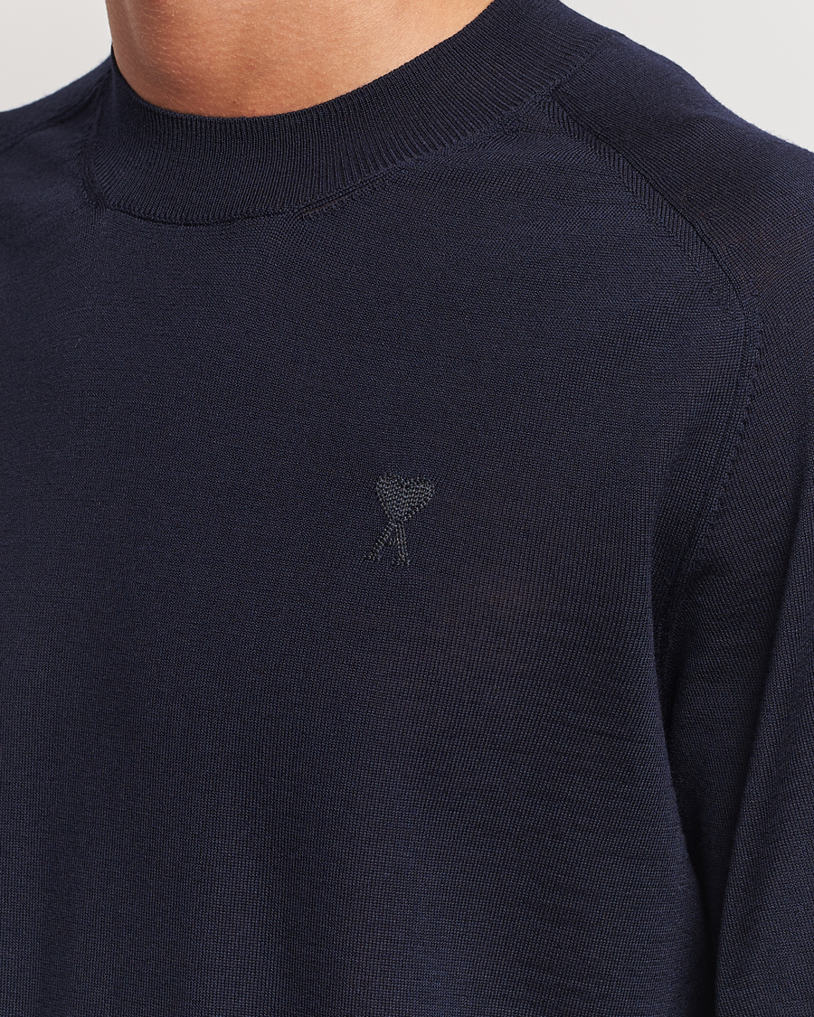 Men | Sweaters & Knitwear | AMI | Tonal Heart Logo Wool Crew Neck Navy