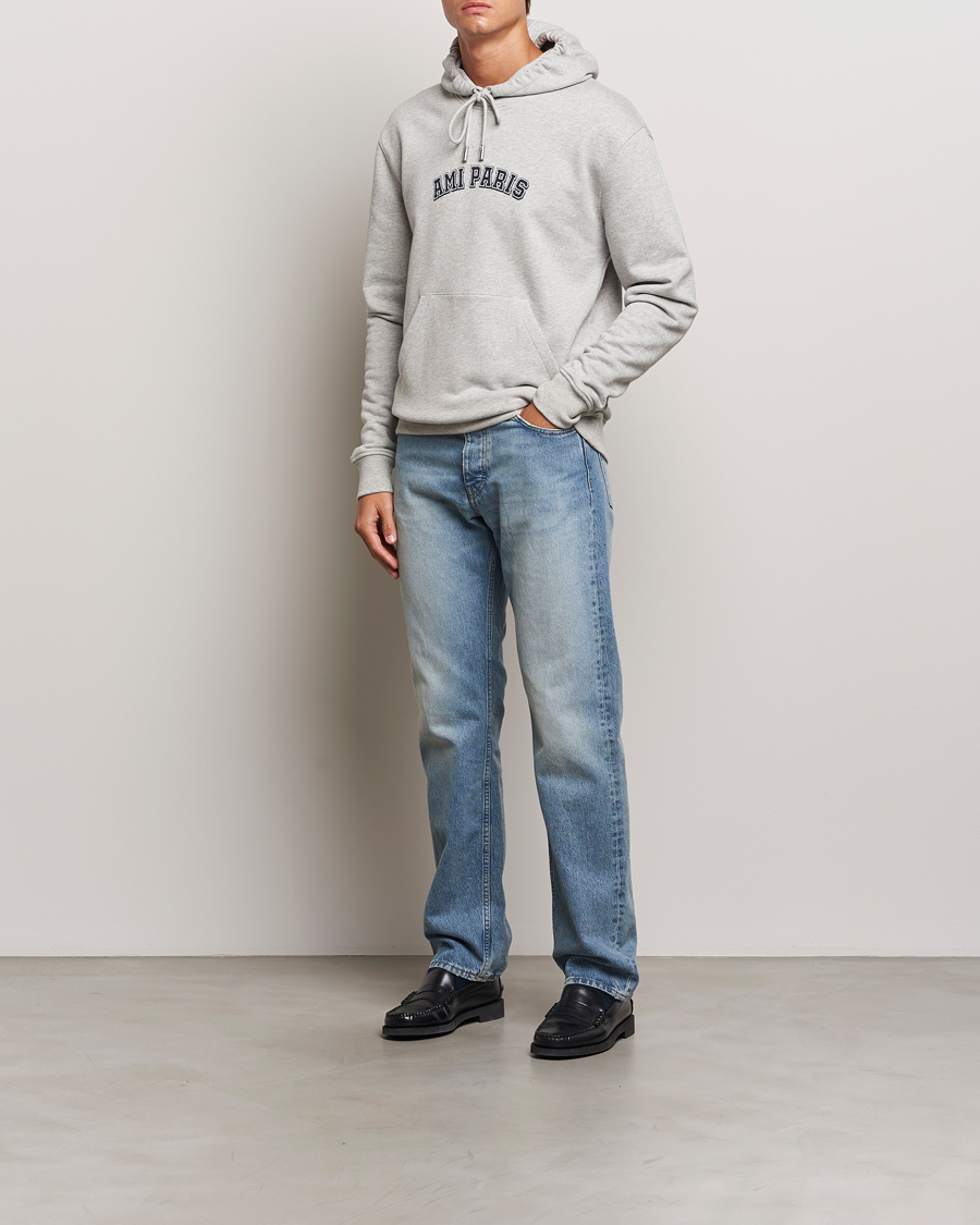 Men | Sweaters & Knitwear | AMI | Paris Logo Hoodie Heather Ash Grey