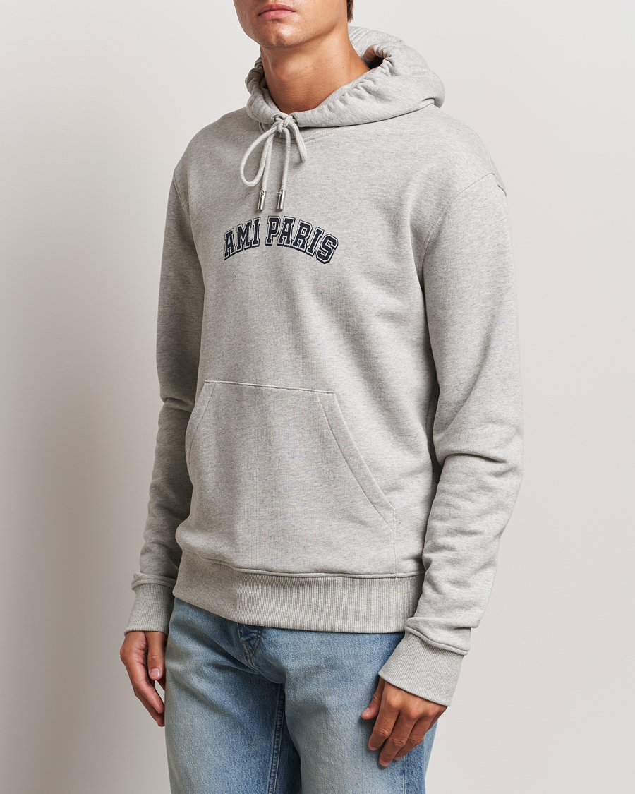 Men | Sweaters & Knitwear | AMI | Paris Logo Hoodie Heather Ash Grey