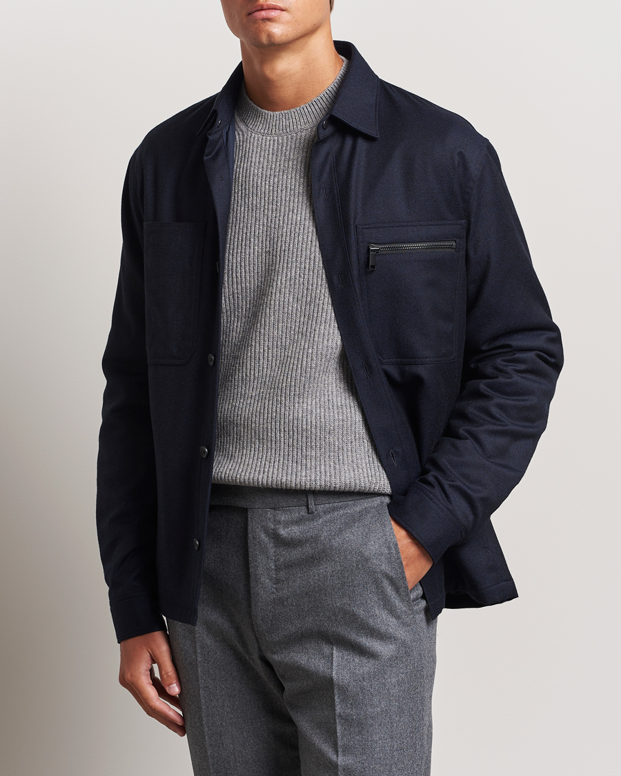 Men | Coats & Jackets | Zegna | Techmerino Flannel Shirt Jacket Navy