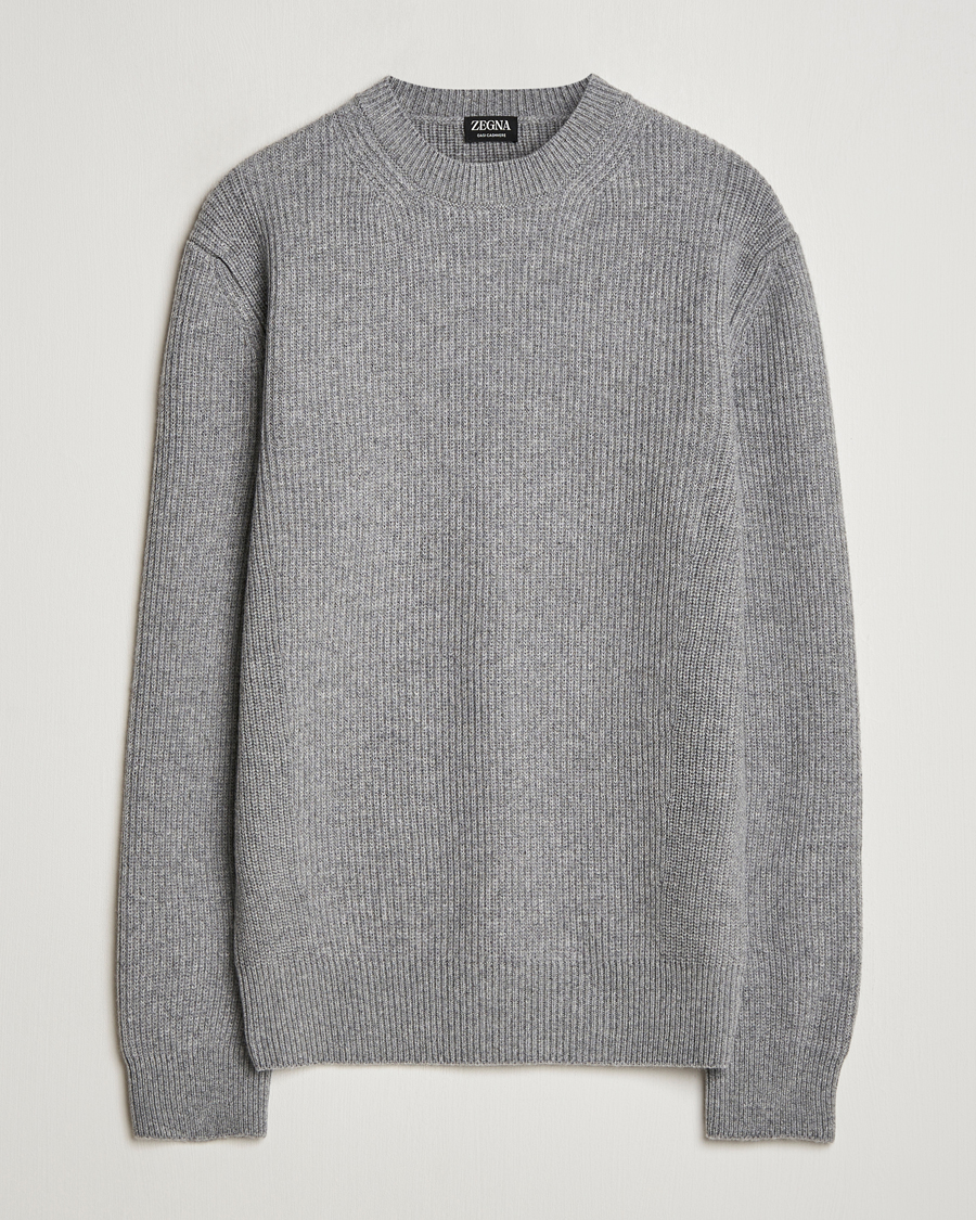 Men | Sweaters & Knitwear | Zegna | Oasi Cashmere Rib Crewneck Grey Melange