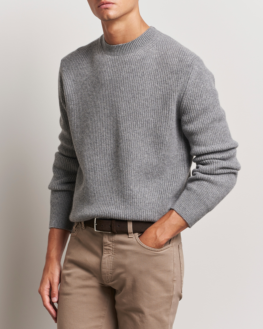Men | Sweaters & Knitwear | Zegna | Oasi Cashmere Rib Crewneck Grey Melange